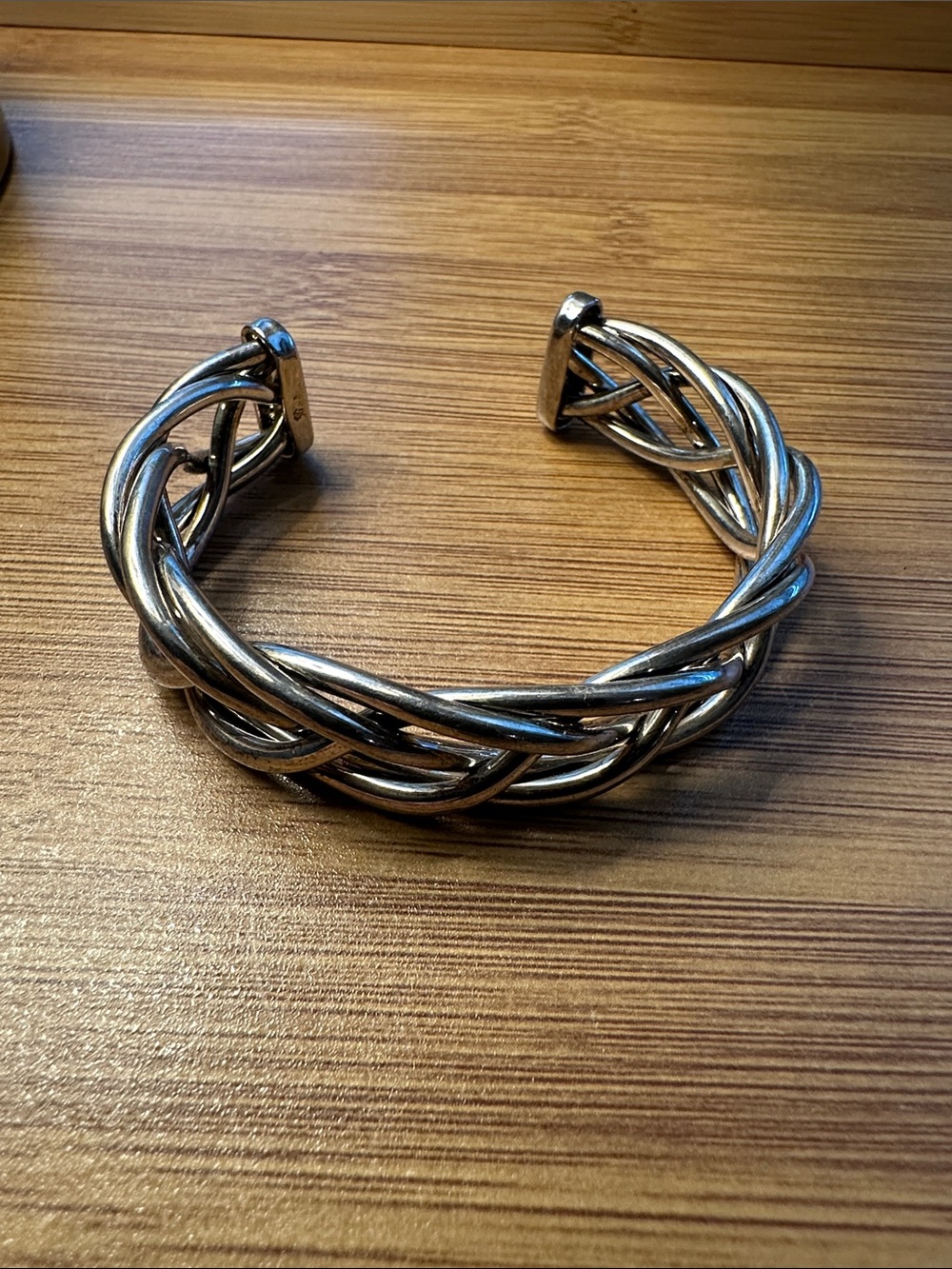 Braided Open Cuff Bracelet - Silver Tone